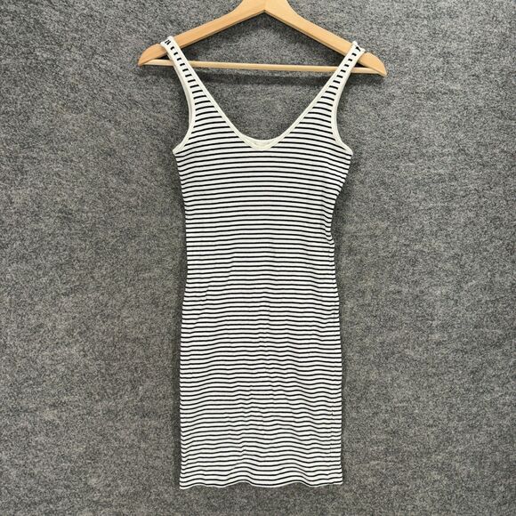 H&M Dress Women S Small Whhite Striped Sheath Midi V-Neck Sleeveless Cotton - Picture 1 of 8